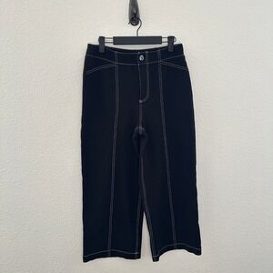 Bailey/44 Black Contrast Stitch Wide Leg Cropped Pants High Rise Trousers 8